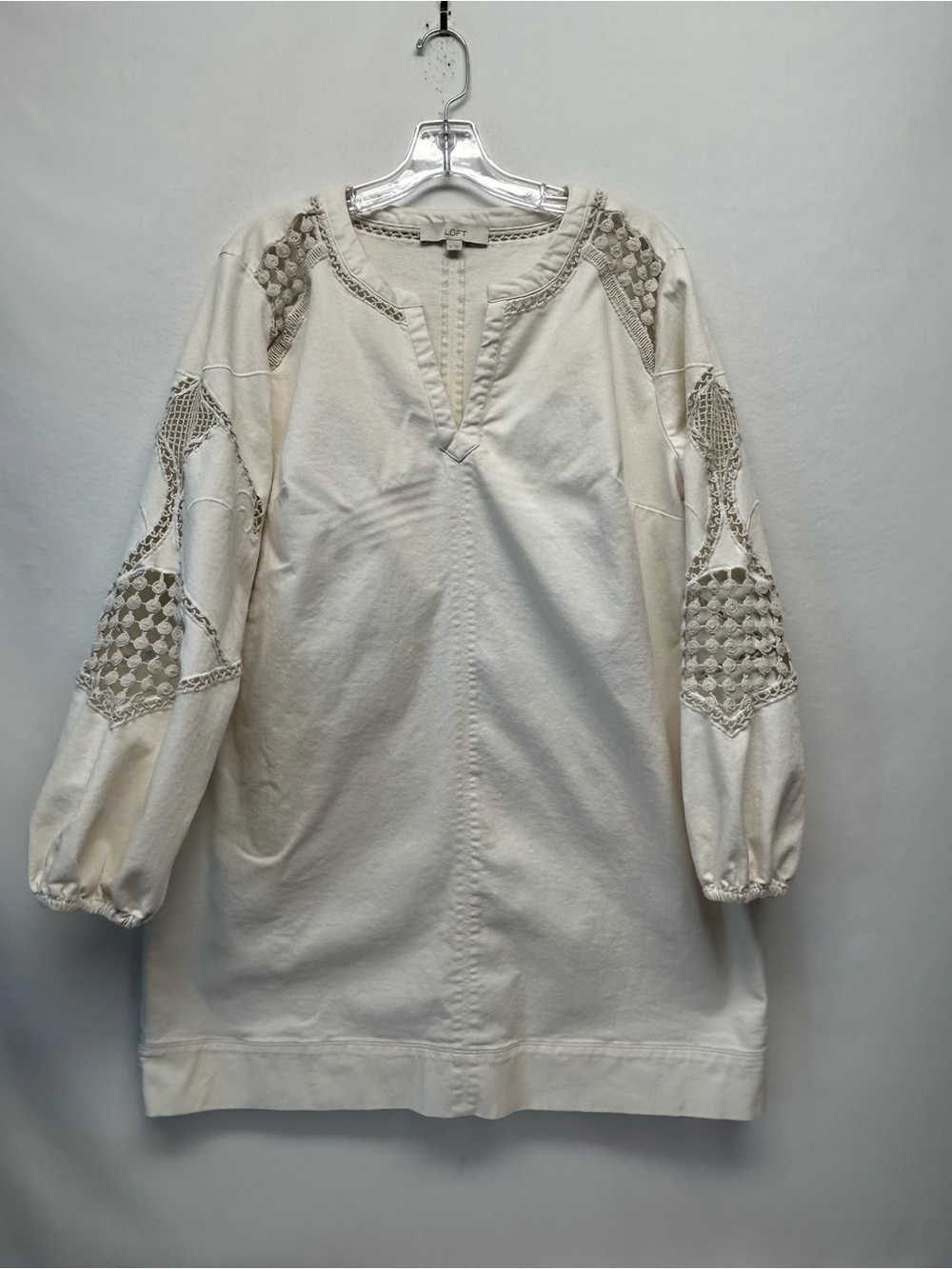 LOFT Cream Lace-Panel Cotton Peasant Tunic/ dress